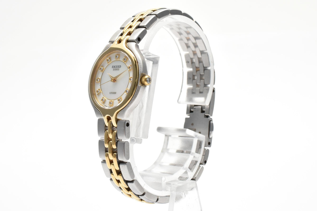 CITIZEN シチズン EXCEED エクシード 5437-H00435 レディース クォーツ 腕時計 天然ダイヤモンド 12P ホワイト文字盤 ゴールドプレート ステンレス 23.5mm 1990年代