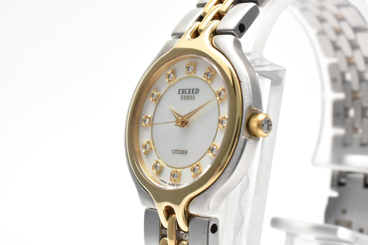 CITIZEN シチズン EXCEED エクシード 5437-H00435 レディース クォーツ 腕時計 天然ダイヤモンド 12P ホワイト文字盤 ゴールドプレート ステンレス 23.5mm 1990年代