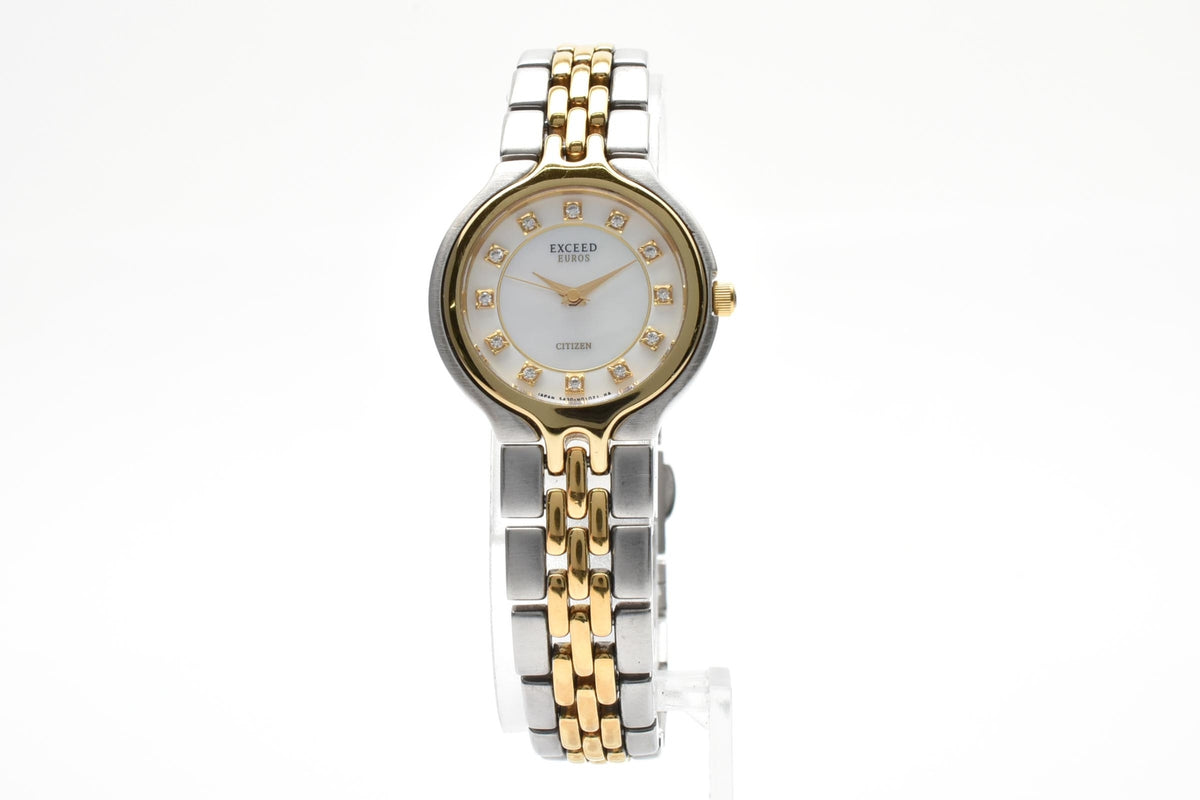 CITIZEN シチズン EXCEED エクシード 5437-H00435 レディース クォーツ 腕時計 天然ダイヤモンド 12P ホワイト文字盤 ゴールドプレート ステンレス 23.5mm 1990年代