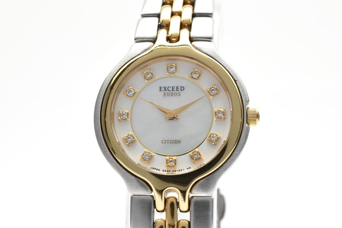 CITIZEN シチズン EXCEED エクシード 5437-H00435 レディース クォーツ 腕時計 天然ダイヤモンド 12P ホワイト文字盤 ゴールドプレート ステンレス 23.5mm 1990年代