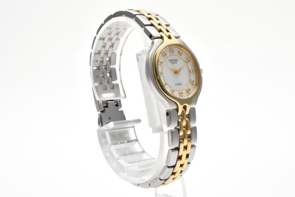 CITIZEN シチズン EXCEED エクシード 5437-H00435 レディース クォーツ 腕時計 天然ダイヤモンド 12P ホワイト文字盤 ゴールドプレート ステンレス 23.5mm 1990年代