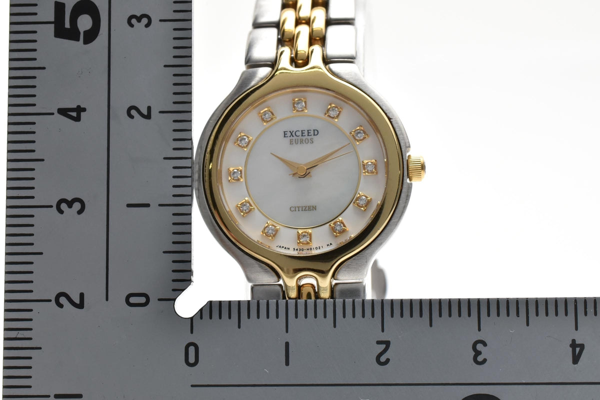 CITIZEN シチズン EXCEED エクシード 5437-H00435 レディース クォーツ 腕時計 天然ダイヤモンド 12P ホワイト文字盤 ゴールドプレート ステンレス 23.5mm 1990年代