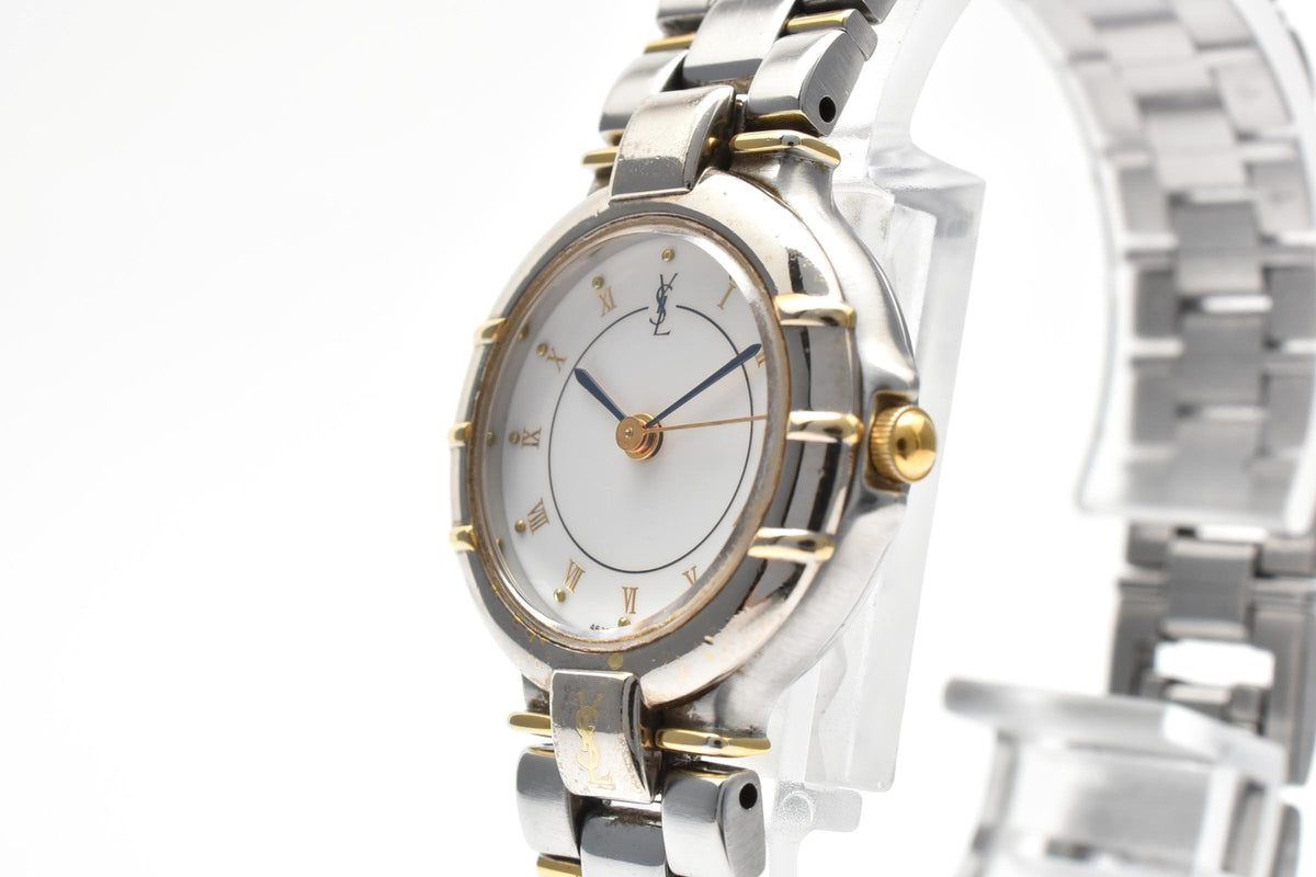 Yves Saint Laurent イヴサンローラン Ronde Combinaison 4630-E63468Y レディース クォーツ 腕時計 ホワイト文字盤 ゴールドプレート ステンレス ブレスレット 22.7mm 1990年代