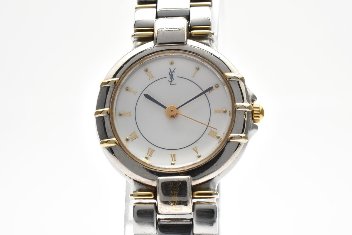 Yves Saint Laurent イヴサンローラン Ronde Combinaison 4630-E63468Y レディース クォーツ 腕時計 ホワイト文字盤 ゴールドプレート ステンレス ブレスレット 22.7mm 1990年代