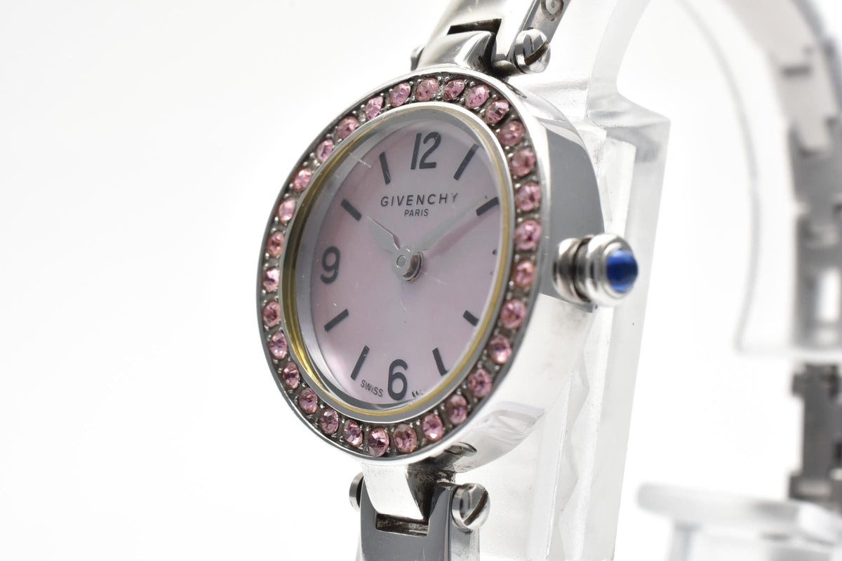 GIVENCHY ジバンシィ CE607045 レディース クォーツ 腕時計 ピンク文字盤 アラビア数字 ストーン装飾 ステンレス バングル ブレスレット 21mm 2000年代