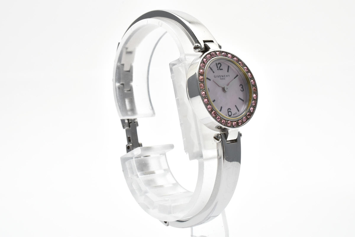 GIVENCHY ジバンシィ CE607045 レディース クォーツ 腕時計 ピンク文字盤 アラビア数字 ストーン装飾 ステンレス バングル ブレスレット 21mm 2000年代