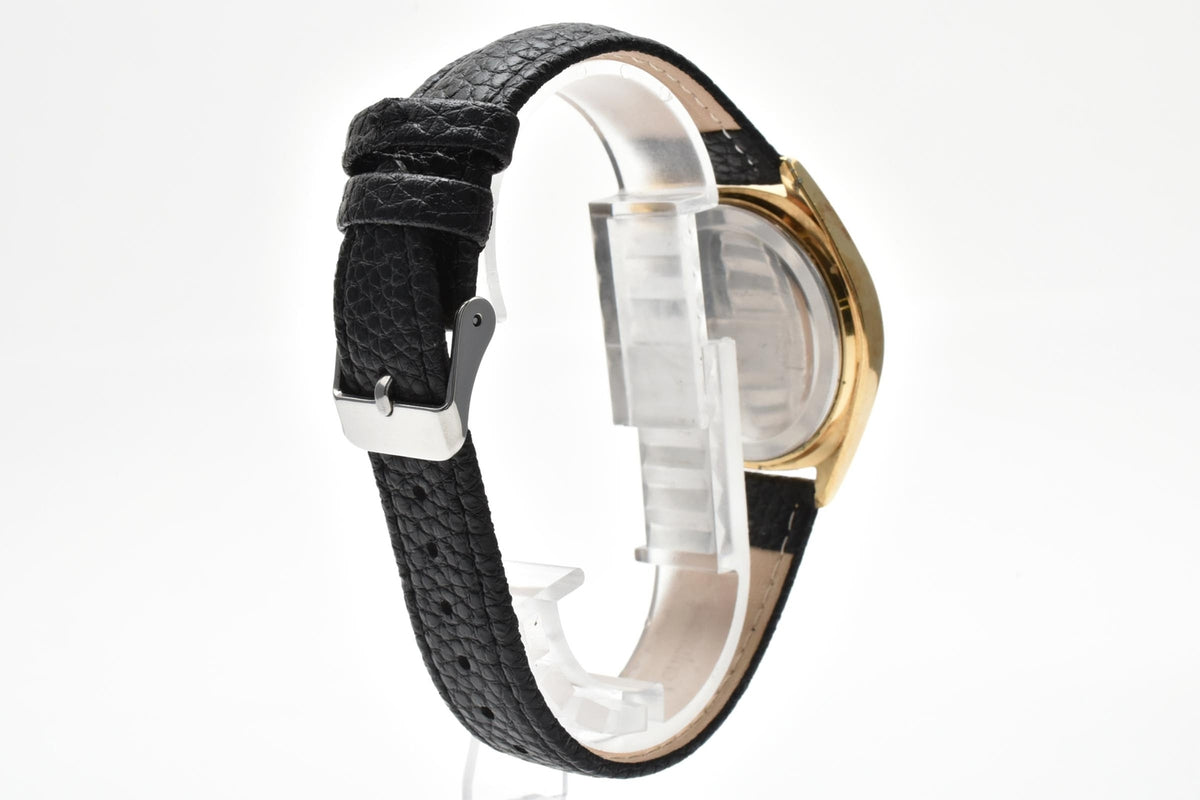 SEIKO セイコー Tomony トモニー 5000-8010 メンズ 手巻き 腕時計 ゴールド文字盤 デイデイト ステンレス ブラック レザーストラップ 35mm 1970年代 ヴィンテージ