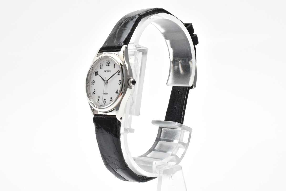 CITIZEN シチズン EXCEED エクシード 3330-H08428 レディース クォーツ 腕時計 ホワイト文字盤 アラビア数字 3針 ステンレス ブラック レザーストラップ 22mm 1990年代 ヴィンテージ