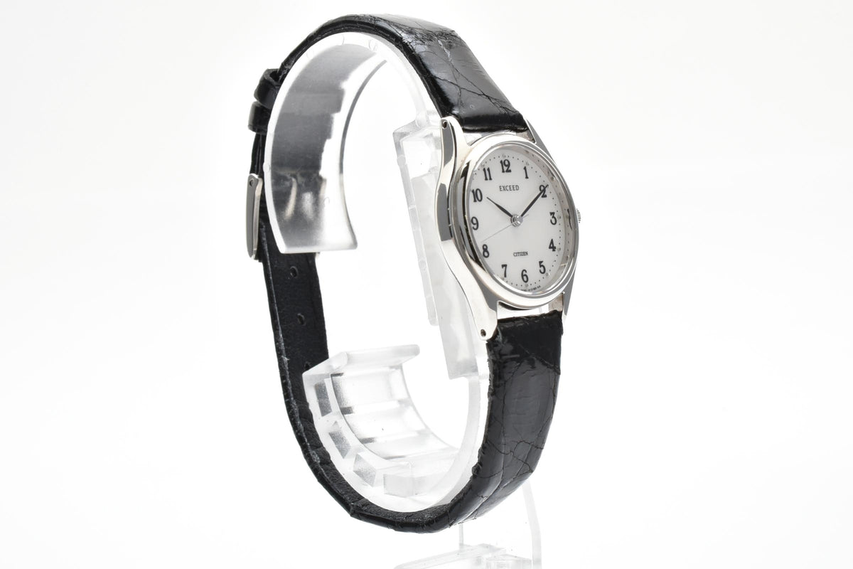 CITIZEN シチズン EXCEED エクシード 3330-H08428 レディース クォーツ 腕時計 ホワイト文字盤 アラビア数字 3針 ステンレス ブラック レザーストラップ 22mm 1990年代 ヴィンテージ
