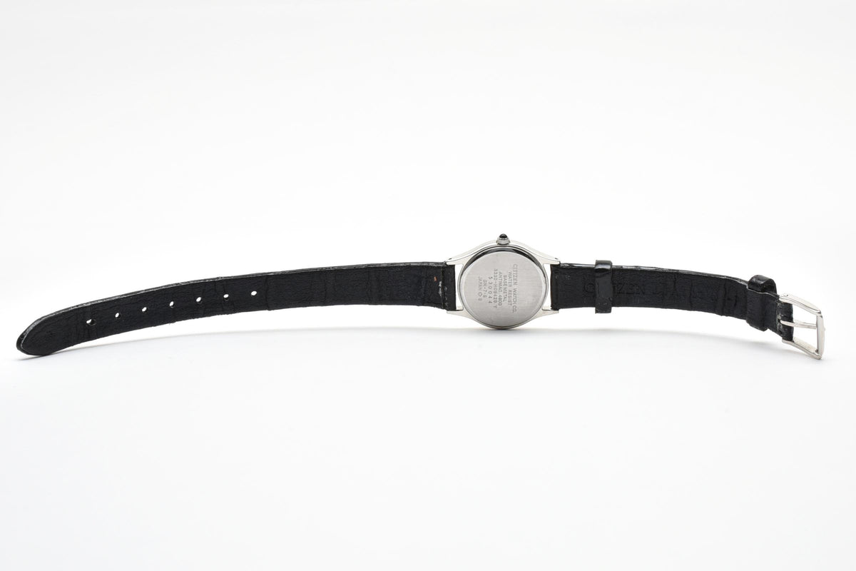 CITIZEN シチズン EXCEED エクシード 3330-H08428 レディース クォーツ 腕時計 ホワイト文字盤 アラビア数字 3針 ステンレス ブラック レザーストラップ 22mm 1990年代 ヴィンテージ