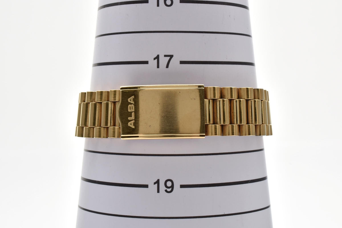 SEIKO セイコー ALBA アルバ V733-7A70 メンズ クォーツ 腕時計 ゴールド文字盤 アラビア数字 デイデイト 3針 ステンレス ブレスレット 33mm 1990年代 ヴィンテージ
