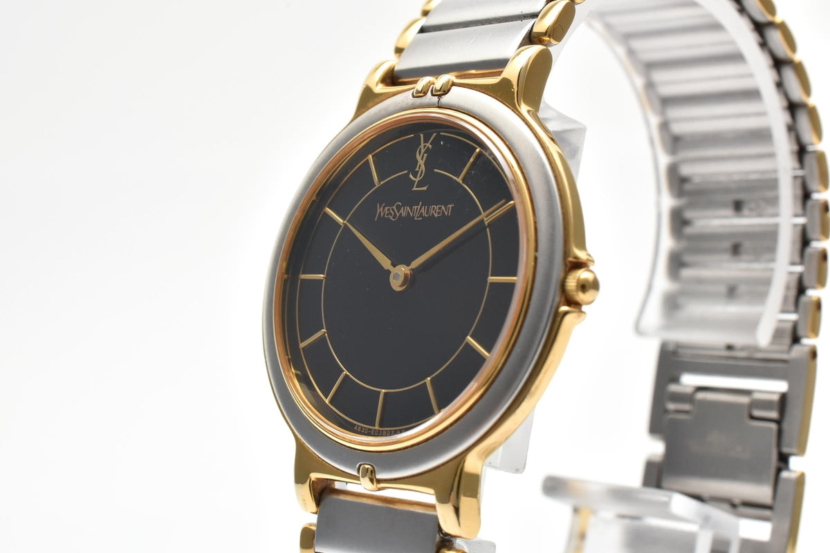 Yves Saint Laurent イヴサンローラン 4620-E62267Y 90s vintage ユニセックス クォーツ 腕時計 ブラック文字盤 2針 ゴールドプレート ステンレス レディース メンズ 90年代 ヴィンテージ