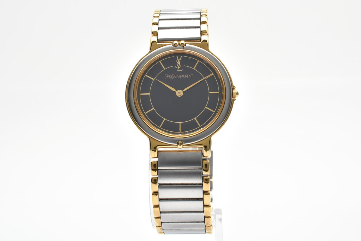 Yves Saint Laurent イヴサンローラン 4620-E62267Y 90s vintage ユニセックス クォーツ 腕時計 ブラック文字盤 2針 ゴールドプレート ステンレス レディース メンズ 90年代 ヴィンテージ