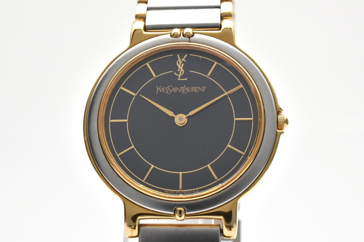 Yves Saint Laurent イヴサンローラン 4620-E62267Y 90s vintage ユニセックス クォーツ 腕時計 ブラック文字盤 2針 ゴールドプレート ステンレス レディース メンズ 90年代 ヴィンテージ