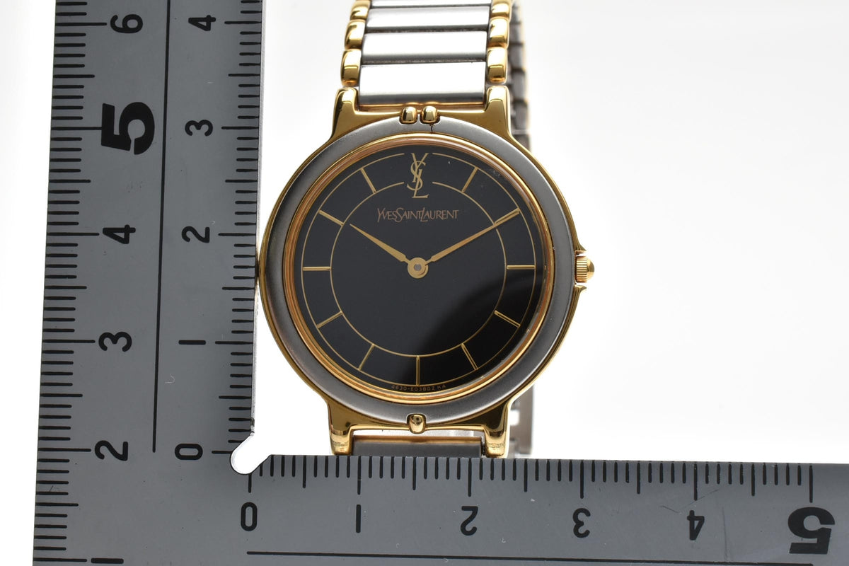 Yves Saint Laurent イヴサンローラン 4620-E62267Y 90s vintage ユニセックス クォーツ 腕時計 ブラック文字盤 2針 ゴールドプレート ステンレス レディース メンズ 90年代 ヴィンテージ