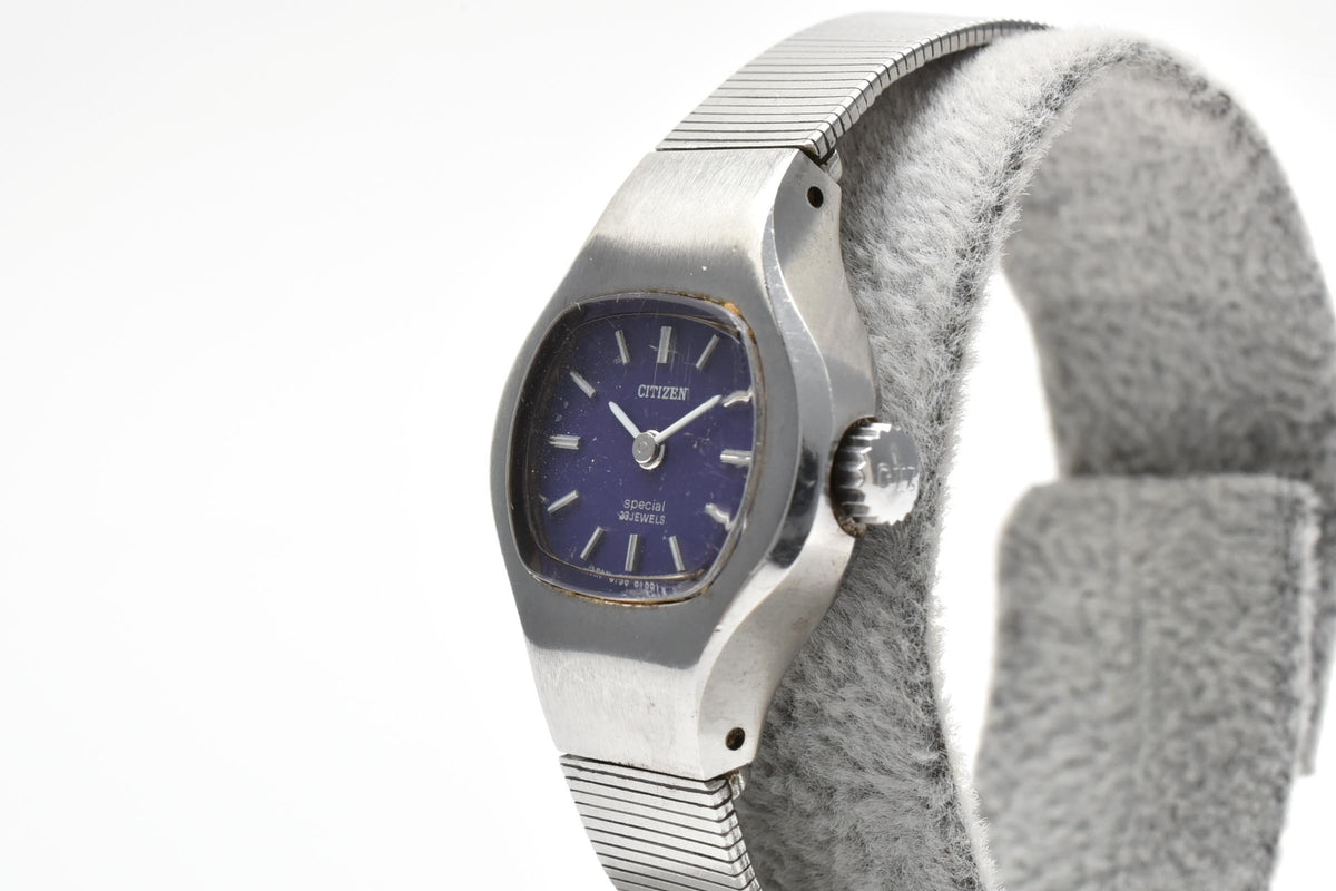 CITIZEN シチズン Special スペシャル 4-673395 レディース 手巻き 腕時計 パープル文字盤 2針 ステンレス ブレスレット 21mm 1970年代 ヴィンテージ