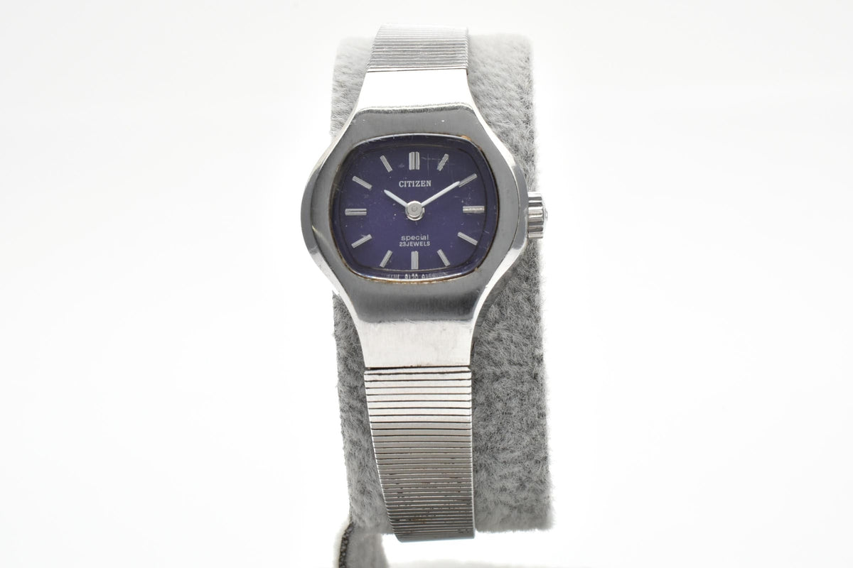 CITIZEN シチズン Special スペシャル 4-673395 レディース 手巻き 腕時計 パープル文字盤 2針 ステンレス ブレスレット 21mm 1970年代 ヴィンテージ