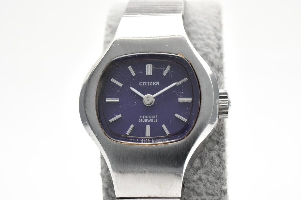 CITIZEN シチズン Special スペシャル 4-673395 レディース 手巻き 腕時計 パープル文字盤 2針 ステンレス ブレスレット 21mm 1970年代 ヴィンテージ