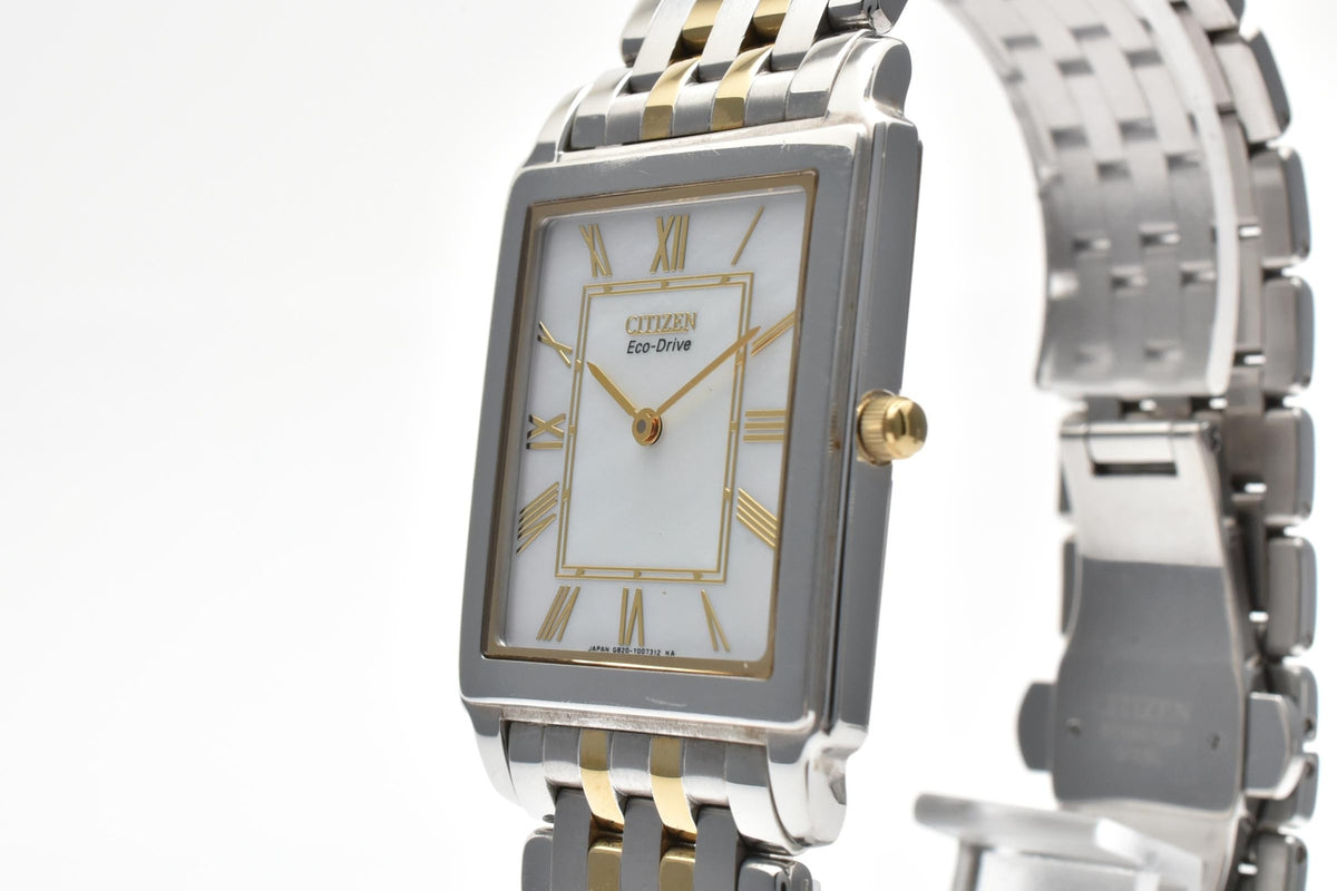 CITIZEN シチズン Stiletto スティレット G820-T004300 メンズ エコドライブ ソーラー 腕時計 ホワイト文字盤 ローマ数字 2針 ステンレス ゴールドプレート 27mm 2000年代