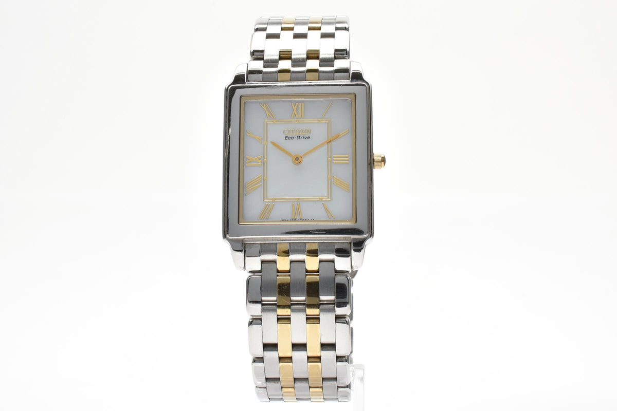 CITIZEN シチズン Stiletto スティレット G820-T004300 メンズ エコドライブ ソーラー 腕時計 ホワイト文字盤 ローマ数字 2針 ステンレス ゴールドプレート 27mm 2000年代