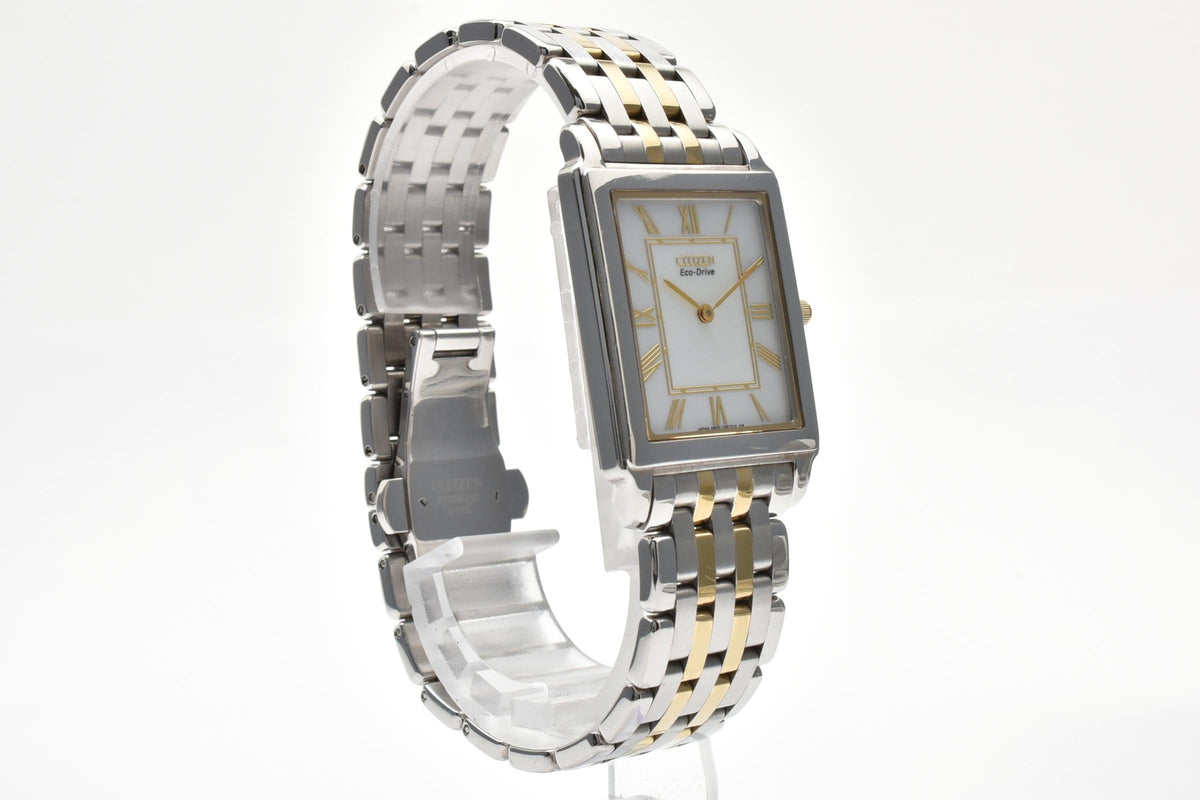 CITIZEN シチズン Stiletto スティレット G820-T004300 メンズ エコドライブ ソーラー 腕時計 ホワイト文字盤 ローマ数字 2針 ステンレス ゴールドプレート 27mm 2000年代