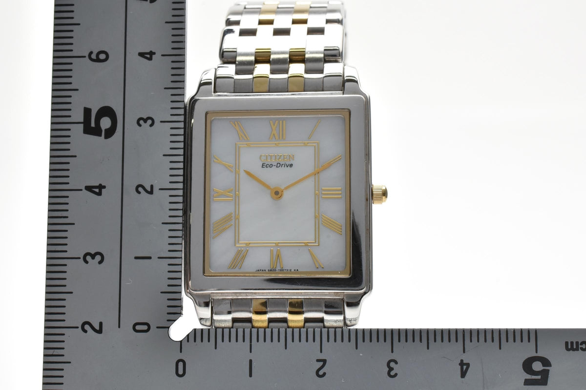 CITIZEN シチズン Stiletto スティレット G820-T004300 メンズ エコドライブ ソーラー 腕時計 ホワイト文字盤 ローマ数字 2針 ステンレス ゴールドプレート 27mm 2000年代