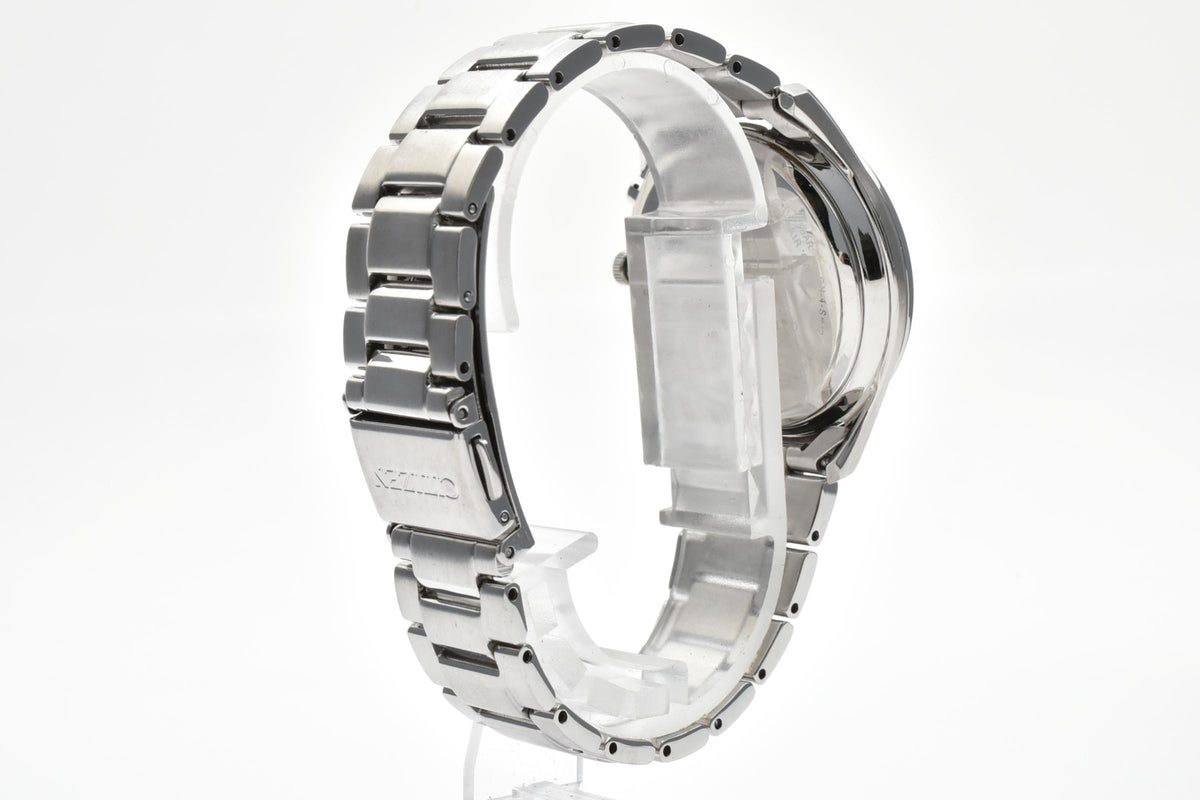 CITIZEN シチズン コレクション H415-S112907 メンズ エコドライブ 電波ソーラー 腕時計 ブラック文字盤 ローマ数字 デイト ステンレス ブレスレット 36.6mm 2010年代