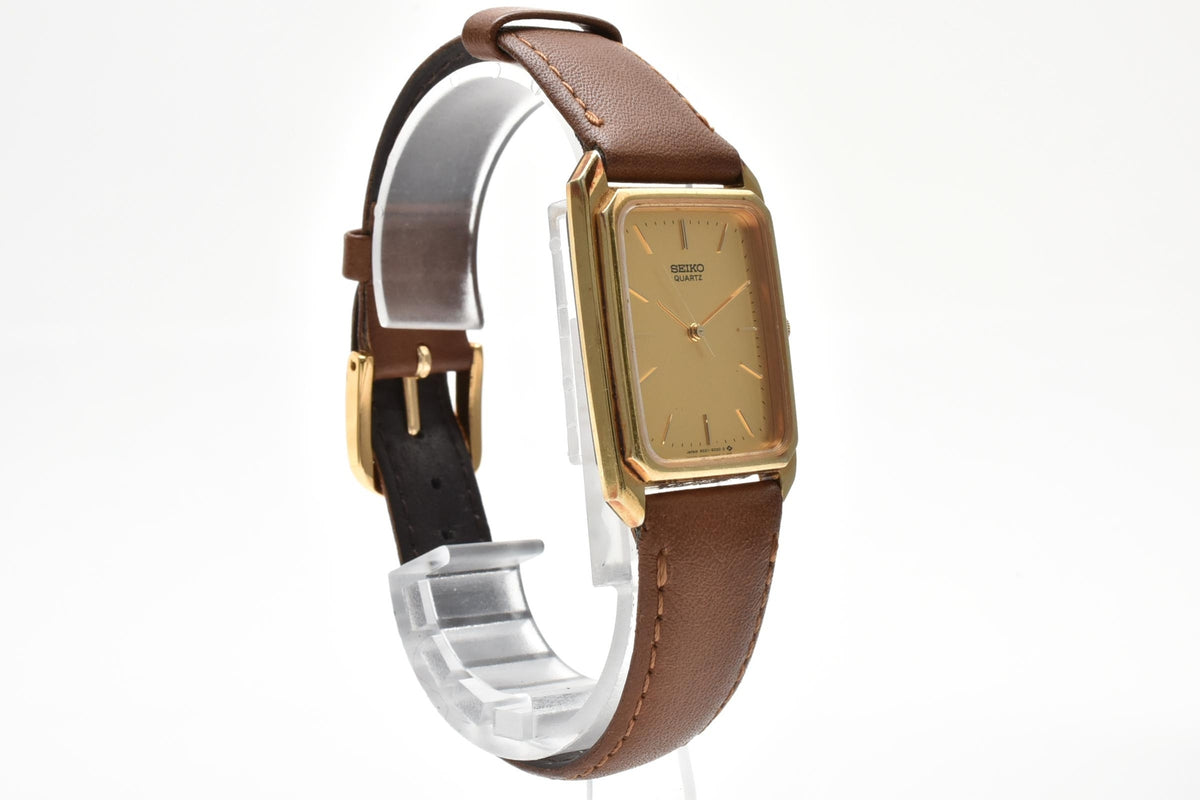 SEIKO セイコー Dolce ドルチェ 9021-5010 80s vintage メンズ クォーツ 腕時計 ゴールド文字盤 2針 長方形 SGP ステンレス ブラウン レザーストラップ 23mm 1980年代 ヴィンテージ