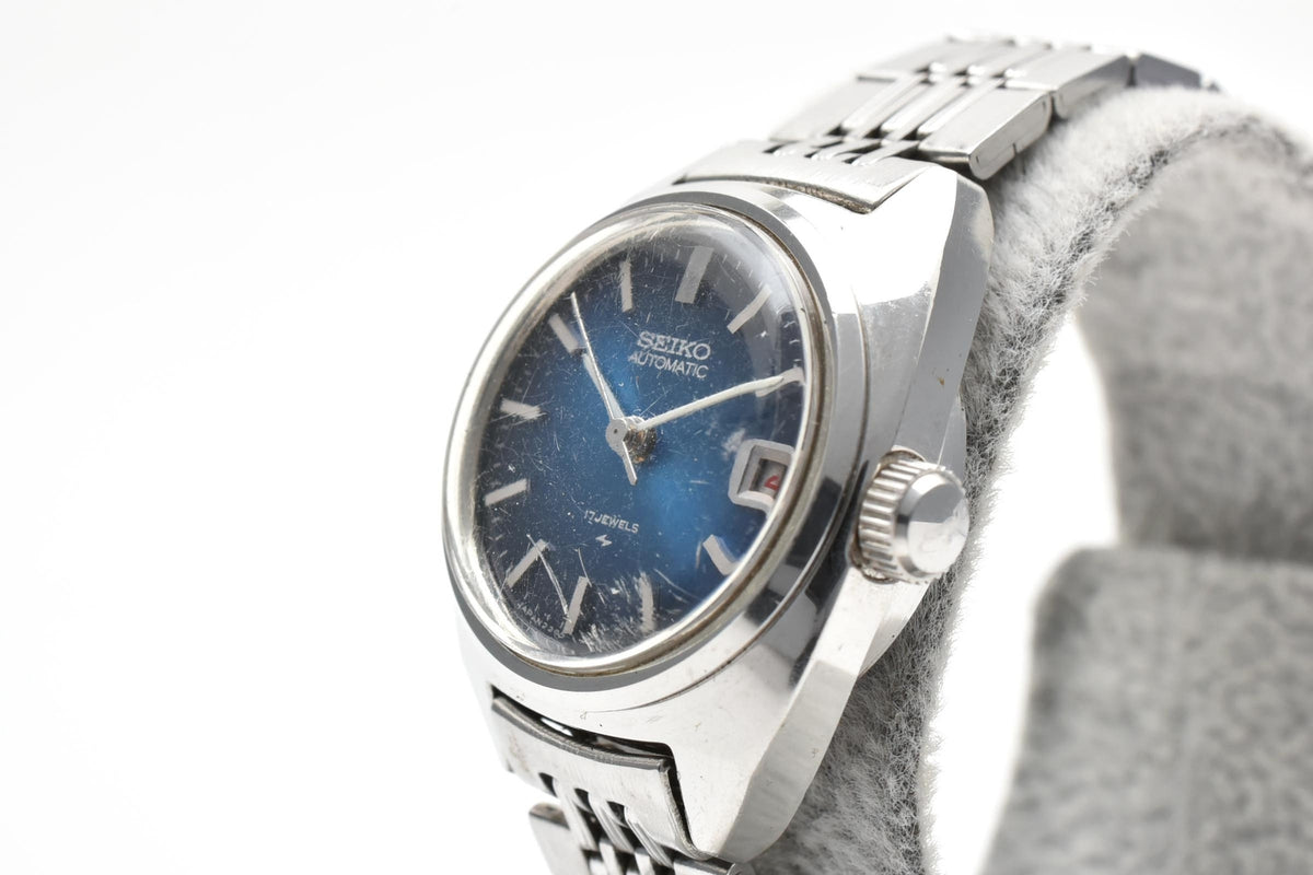 SEIKO セイコー 2205-0050 レディース 自動巻き 腕時計 ブルー文字盤 デイト 3針 ステンレス ブレスレット 22.6mm 1970年代 ヴィンテージ
