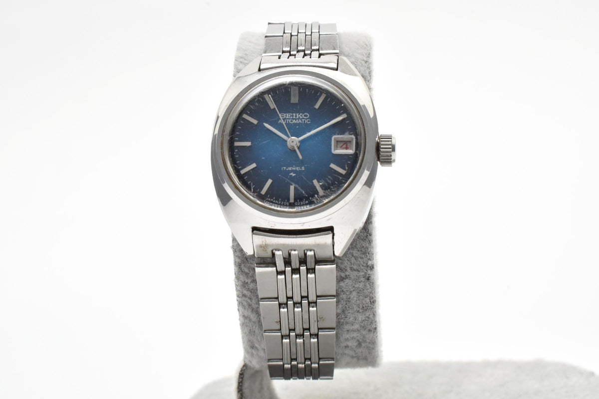 SEIKO セイコー 2205-0050 レディース 自動巻き 腕時計 ブルー文字盤 デイト 3針 ステンレス ブレスレット 22.6mm 1970年代 ヴィンテージ