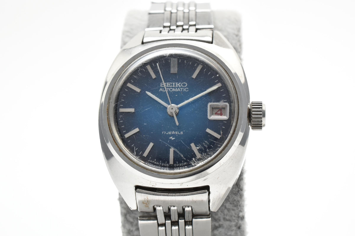 SEIKO セイコー 2205-0050 レディース 自動巻き 腕時計 ブルー文字盤 デイト 3針 ステンレス ブレスレット 22.6mm 1970年代 ヴィンテージ