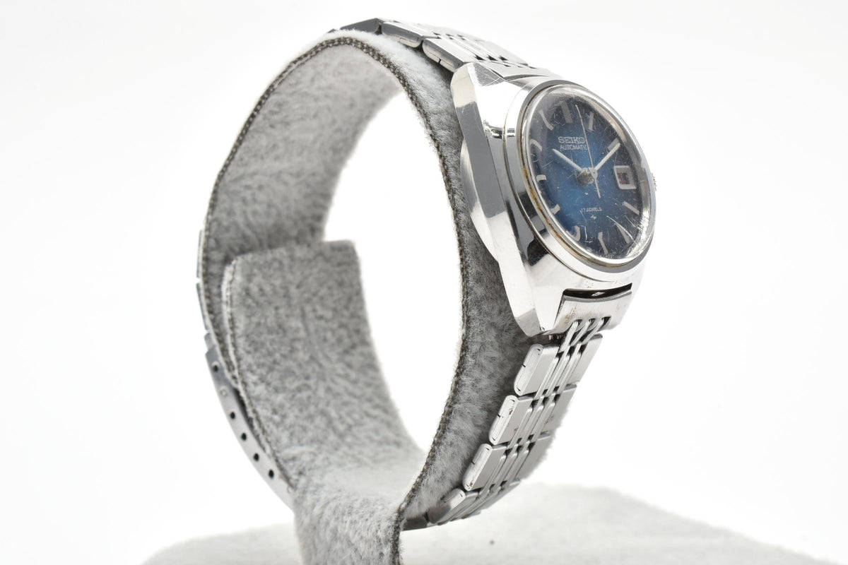 SEIKO セイコー 2205-0050 レディース 自動巻き 腕時計 ブルー文字盤 デイト 3針 ステンレス ブレスレット 22.6mm 1970年代 ヴィンテージ