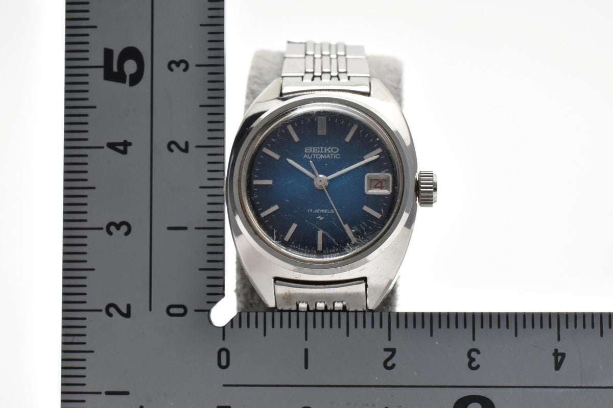 SEIKO セイコー 2205-0050 レディース 自動巻き 腕時計 ブルー文字盤 デイト 3針 ステンレス ブレスレット 22.6mm 1970年代 ヴィンテージ