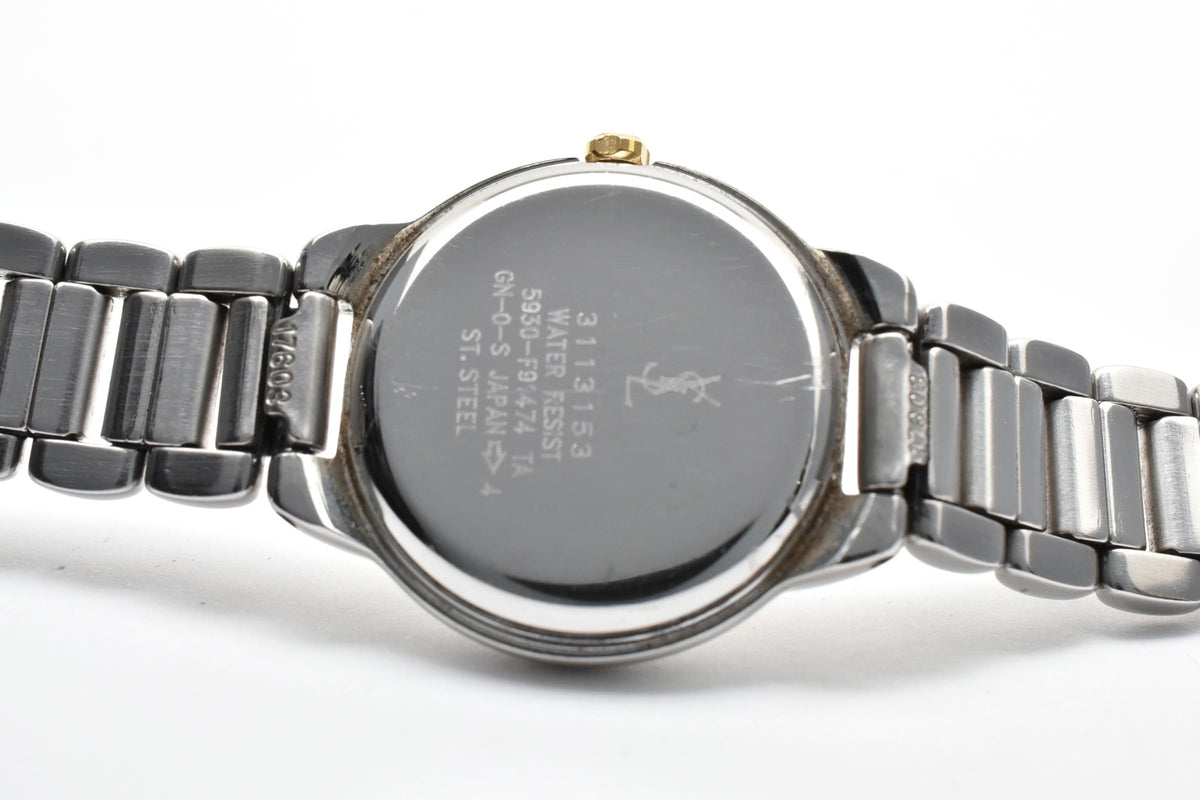 Yves Saint Laurent イヴサンローラン YSLロゴ カサンドラ 5930-F91474 レディース クォーツ 腕時計 ブルー文字盤 2針 ゴールドカラー ステンレス ブレスレット 21mm 1990年代 ヴィンテージ