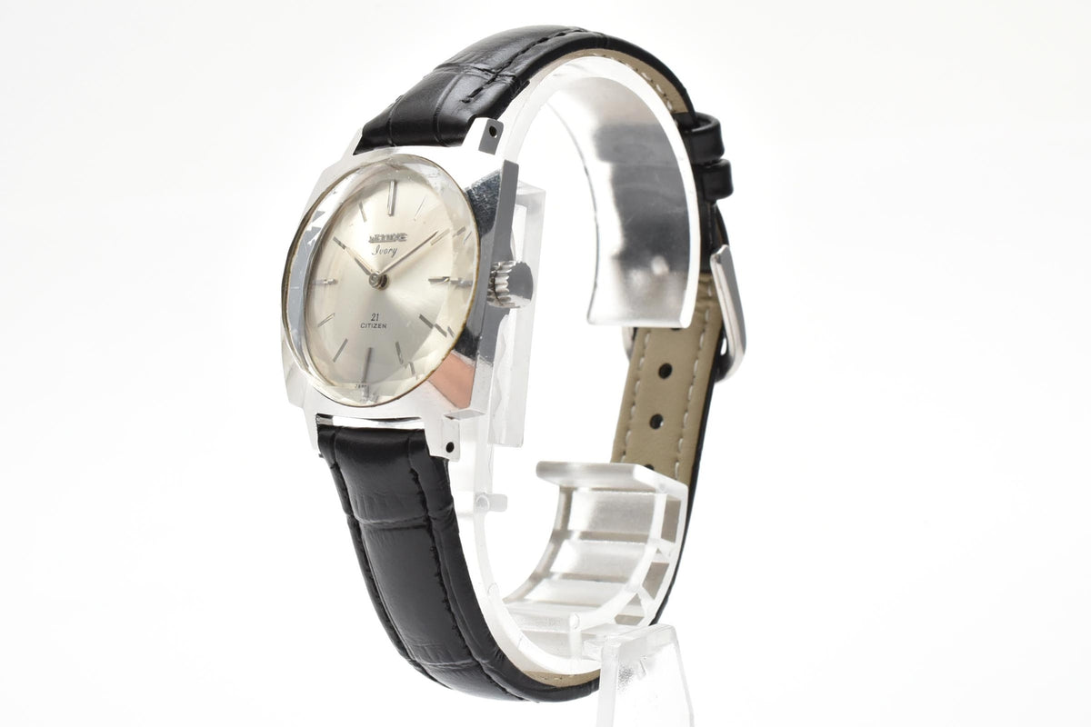 CITIZEN シチズン Deluxe Ivory 70s vintage デラックス アイボリー H0YS 2301-Y レディース 手巻き 21石 腕時計 シルバー文字盤 2針 ステンレス レザー 27mm 1970年代 ヴィンテージ
