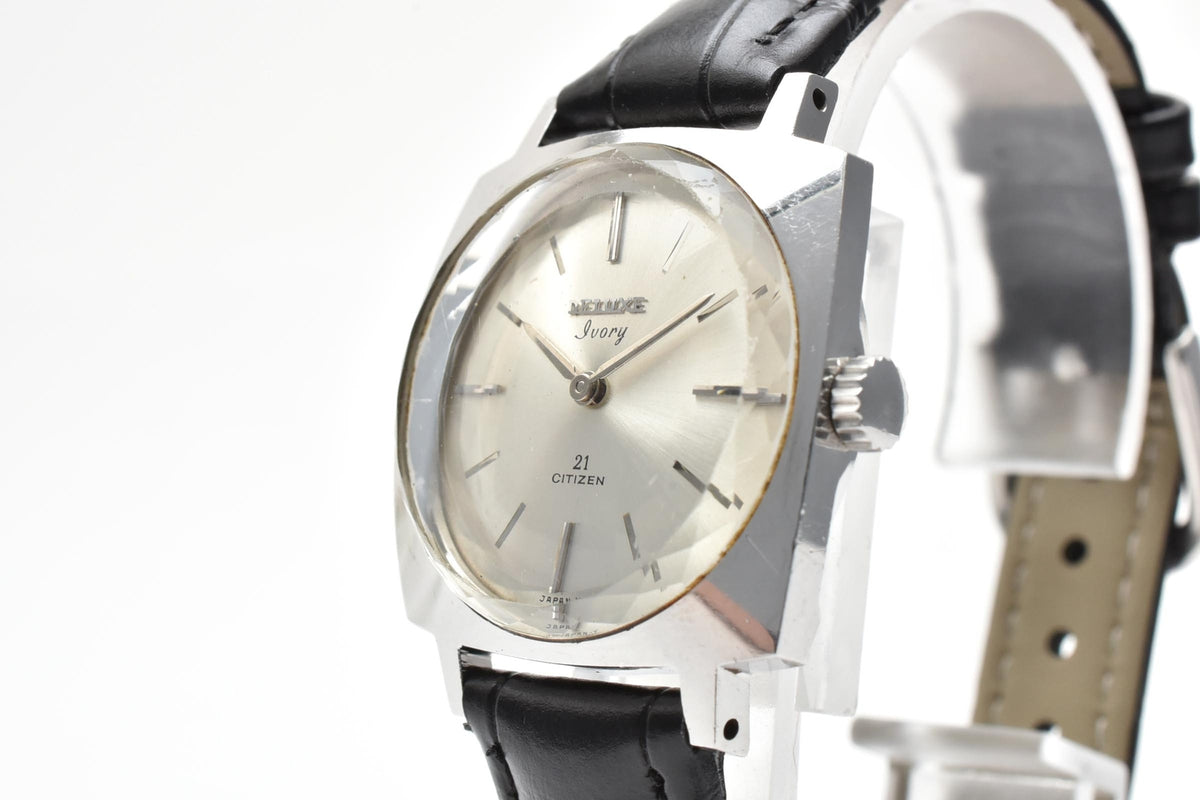 CITIZEN シチズン Deluxe Ivory 70s vintage デラックス アイボリー H0YS 2301-Y レディース 手巻き 21石 腕時計 シルバー文字盤 2針 ステンレス レザー 27mm 1970年代 ヴィンテージ