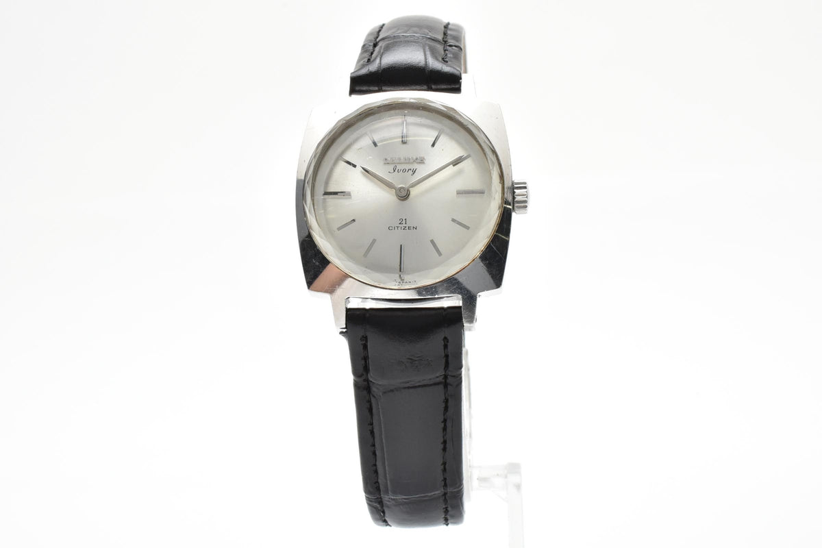 CITIZEN シチズン Deluxe Ivory 70s vintage デラックス アイボリー H0YS 2301-Y レディース 手巻き 21石 腕時計 シルバー文字盤 2針 ステンレス レザー 27mm 1970年代 ヴィンテージ