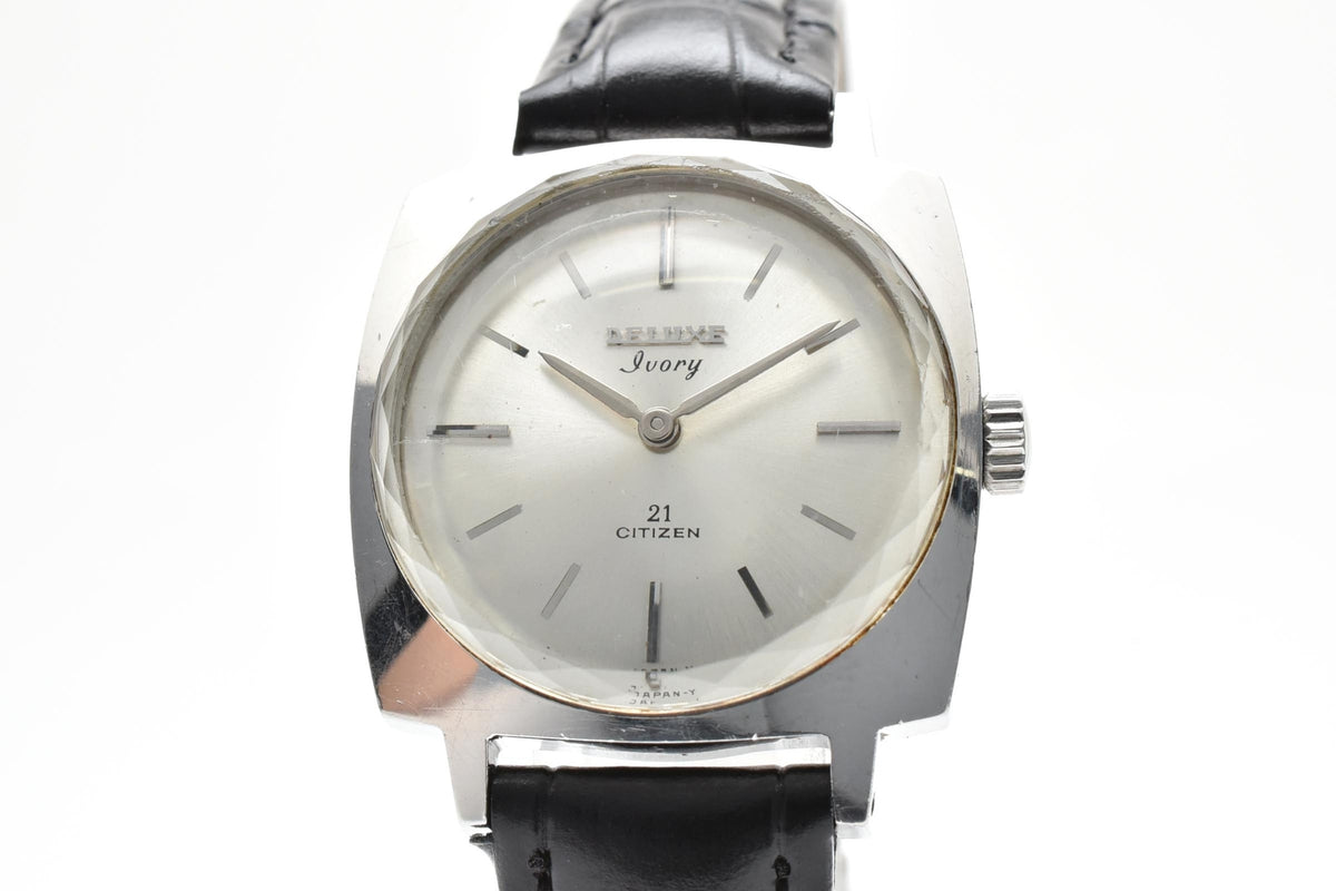 CITIZEN シチズン Deluxe Ivory 70s vintage デラックス アイボリー H0YS 2301-Y レディース 手巻き 21石 腕時計 シルバー文字盤 2針 ステンレス レザー 27mm 1970年代 ヴィンテージ