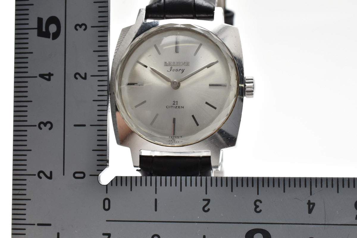 CITIZEN シチズン Deluxe Ivory 70s vintage デラックス アイボリー H0YS 2301-Y レディース 手巻き 21石 腕時計 シルバー文字盤 2針 ステンレス レザー 27mm 1970年代 ヴィンテージ