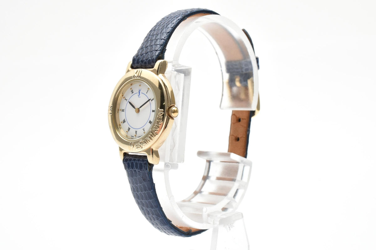 Yves Saint Laurent イヴサンローラン YSLロゴ 90s vintage カサンドラ 2200-229789 レディース クォーツ 腕時計 ホワイト文字盤 ローマ数字 ゴールドカラー ステンレスケース 1990年 ヴィンテージ