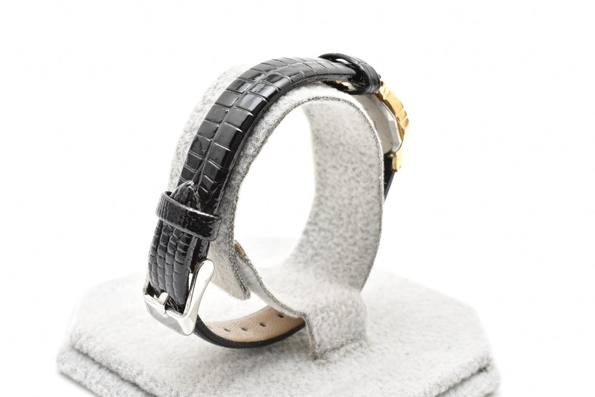 CITIZEN シチズン 2931-292758 80s vintage レディース クォーツ 腕時計 ゴールド文字盤 ローマ数字 ステンレスケース ブラック レザーストラップ 17.7mm 1980年代 ヴィンテージ