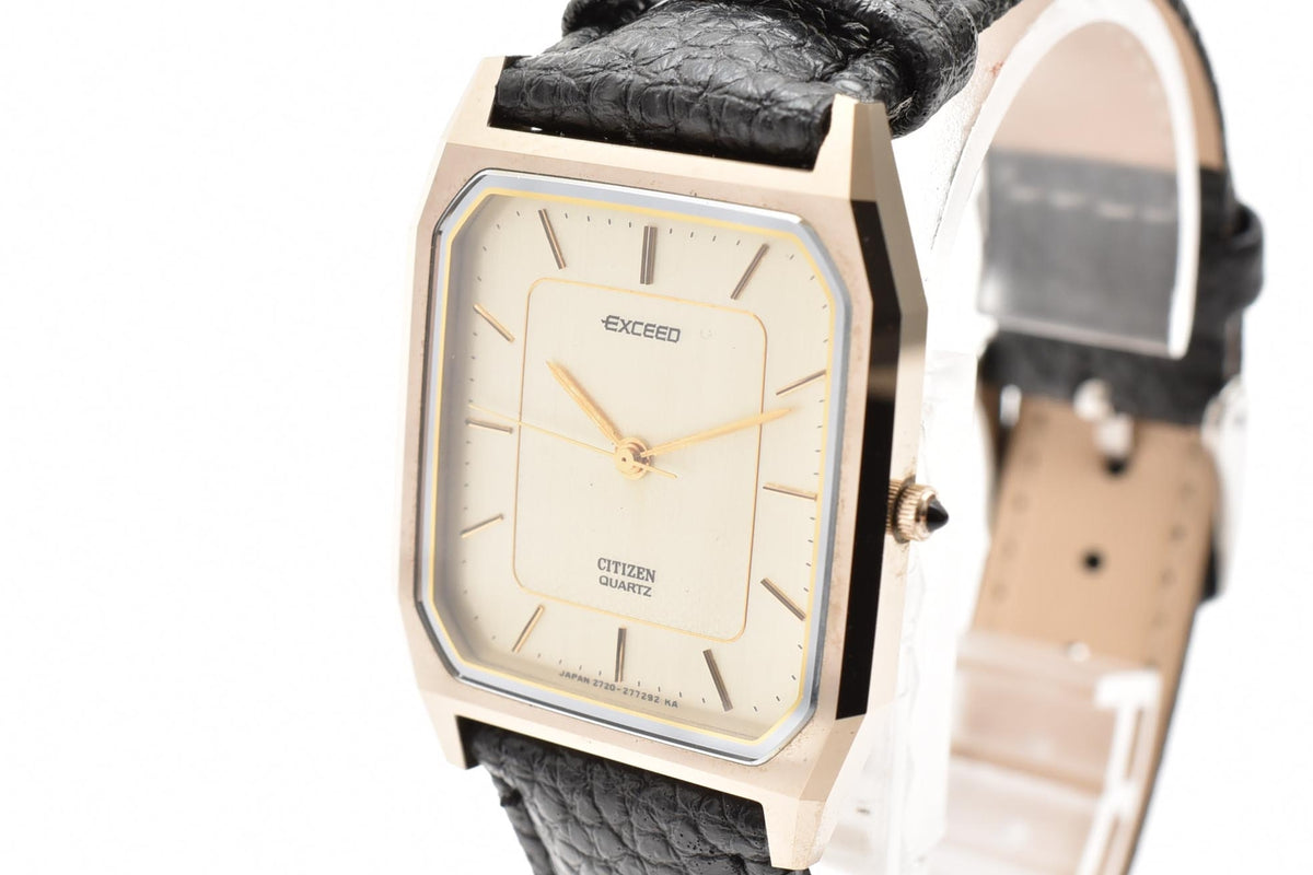 CITIZEN シチズン EXCEED エクシード 80s vintage 2730-273486 メンズ クォーツ 腕時計 ホワイト文字盤 3針 長方形 ステンレスケース レザーストラップ 27mm 1980年代 ヴィンテージ