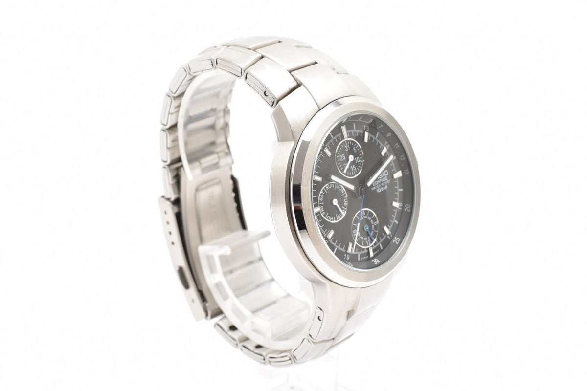CASIO カシオ EDIFICE エディフィス EF-305 メンズ クォーツ 腕時計 ブラック文字盤 マルチダイヤル ブルーアクセント ステンレス ブレスレット 39.1mm 2000年代