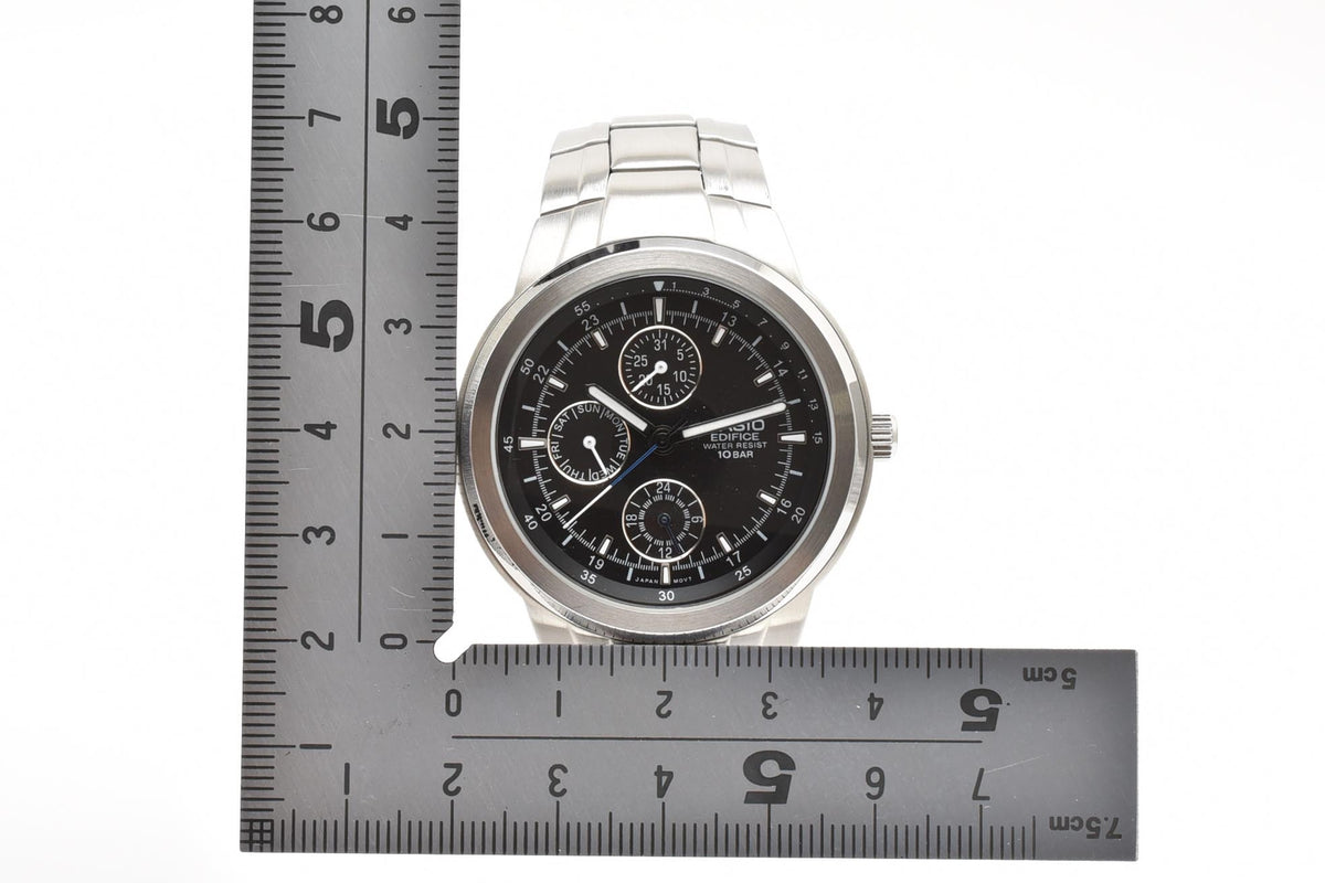 CASIO カシオ EDIFICE エディフィス EF-305 メンズ クォーツ 腕時計 ブラック文字盤 マルチダイヤル ブルーアクセント ステンレス ブレスレット 39.1mm 2000年代