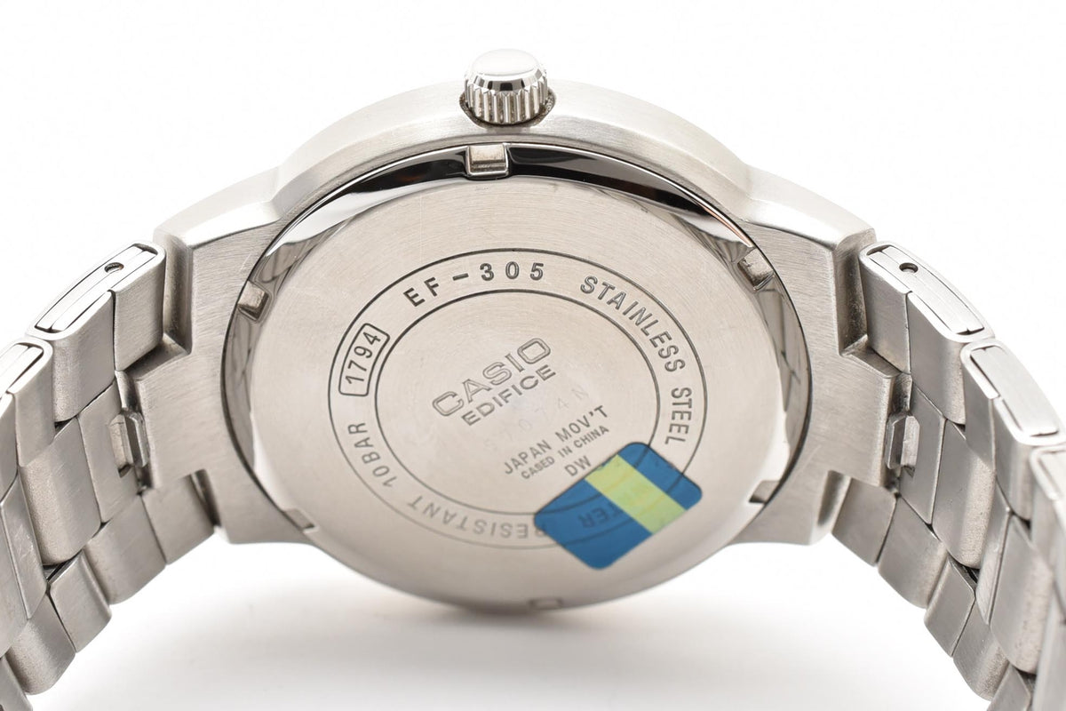 CASIO カシオ EDIFICE エディフィス EF-305 メンズ クォーツ 腕時計 ブラック文字盤 マルチダイヤル ブルーアクセント ステンレス ブレスレット 39.1mm 2000年代