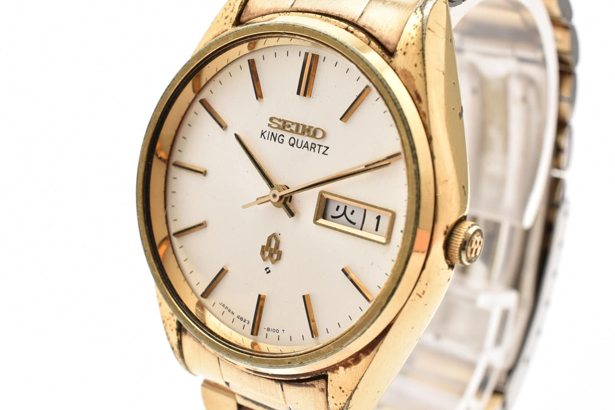 SEIKO セイコー King Quartz キングクォーツ 4623-8110 メンズ クォーツ 腕時計 ホワイト文字盤 デイデイト ステンレス ブレスレット 33.5mm 1970年代 ヴィンテージ