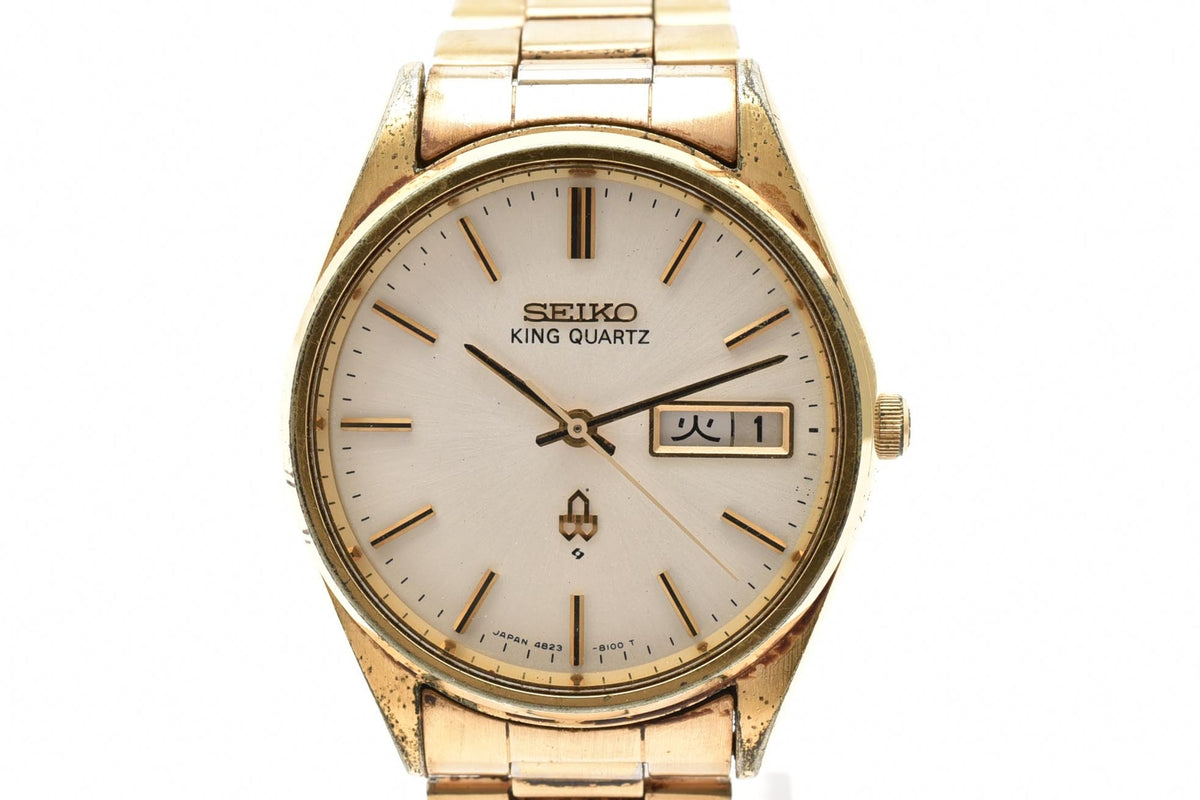 SEIKO セイコー King Quartz キングクォーツ 4623-8110 メンズ クォーツ 腕時計 ホワイト文字盤 デイデイト ステンレス ブレスレット 33.5mm 1970年代 ヴィンテージ