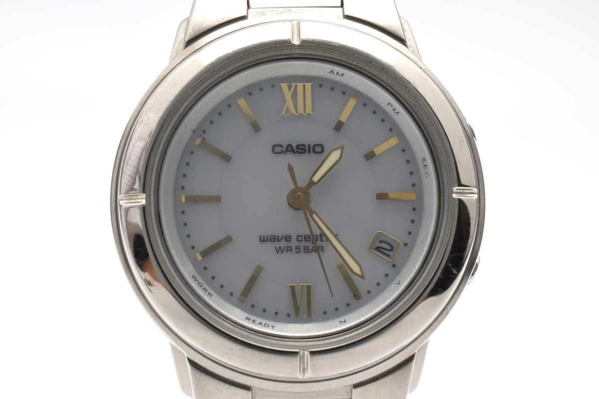 CASIO カシオ Wave Ceptor ウェーブセプター LWQ-130 メンズ ソーラー 電波 腕時計 ホワイト文字盤 ローマ数字 デイト ステンレス ブレスレット 31mm 2000年代