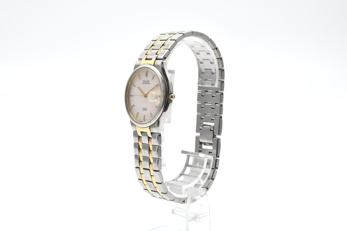 CITIZEN シチズン EXCEED エクシード 2710-274849 メンズ クォーツ 腕時計 ホワイト文字盤 デイト ステンレス SSG コンビ ブレスレット 32mm 1980年代 ヴィンテージ