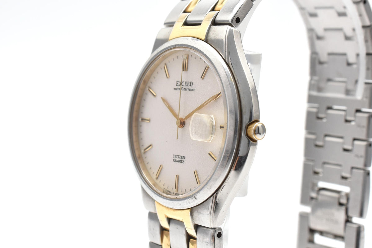 CITIZEN シチズン EXCEED エクシード 2710-274849 メンズ クォーツ 腕時計 ホワイト文字盤 デイト ステンレス SSG コンビ ブレスレット 32mm 1980年代 ヴィンテージ